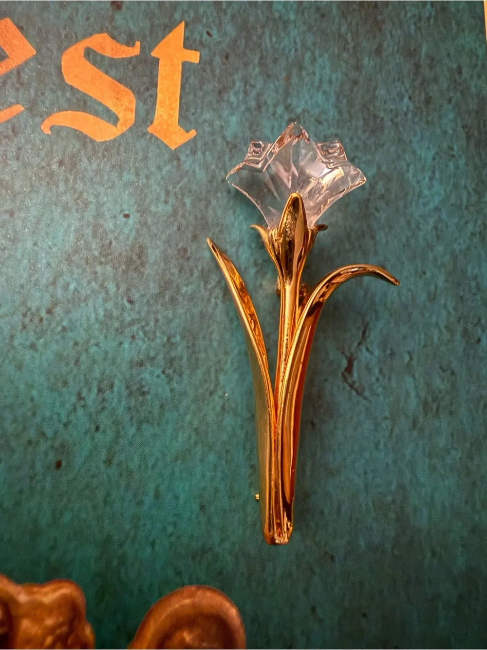 Swarovski Gold Tulip Brooch with Clear Crystal Flower